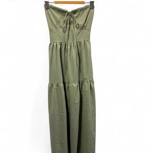 Chic Boho Light Green Strapless Lace Up Maxi Dress